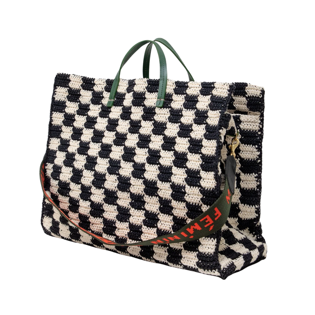 Summer Simple Tote in Black/Cream Crochet Checker