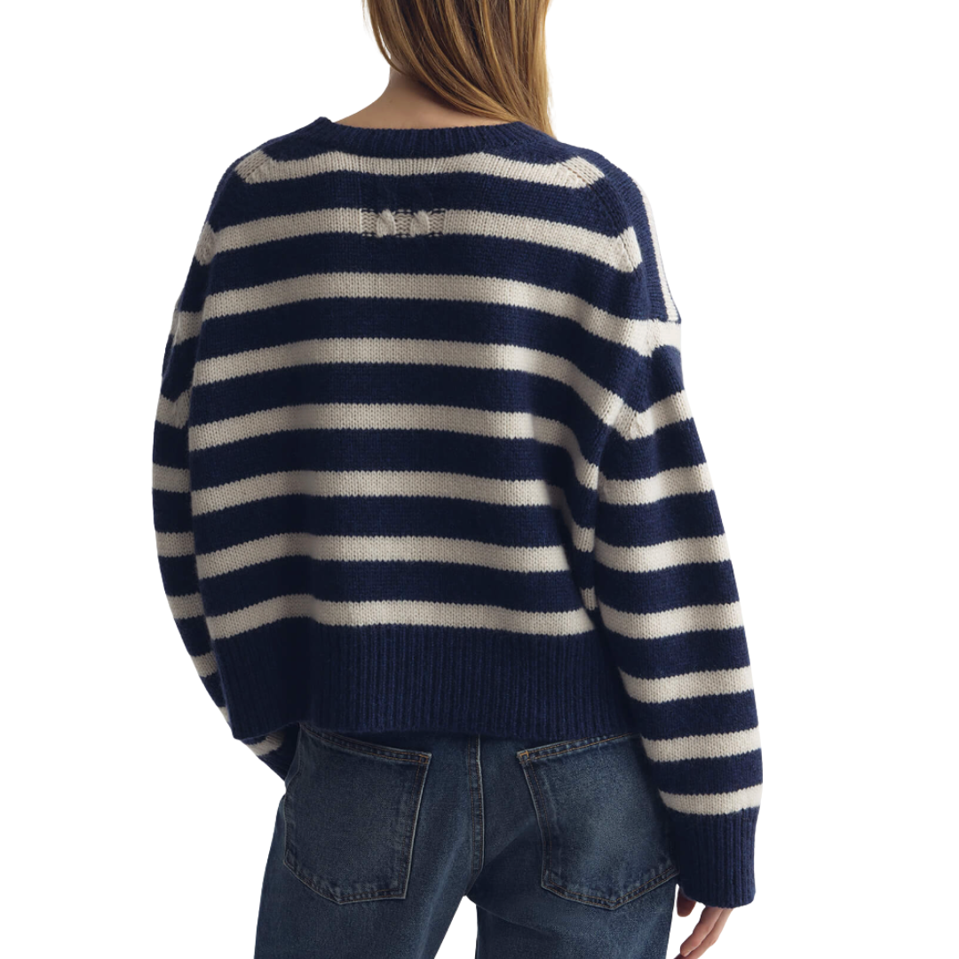 Anisa Stripe Cashmere Sweater in Marine/Ivory Stripe