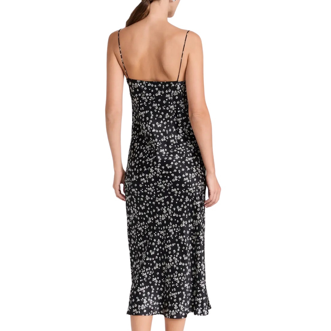 Enora Silk Short Dress in Black/Ivory Floral