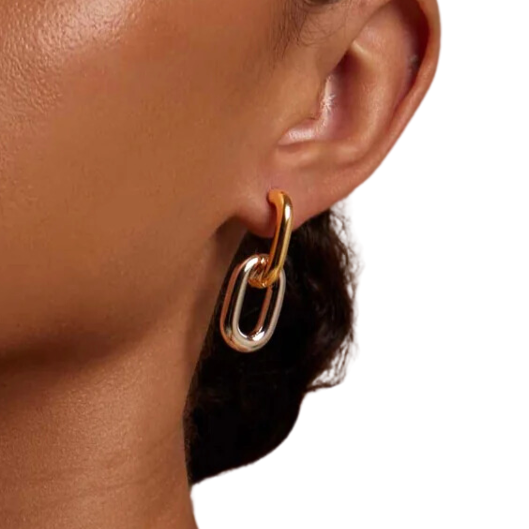 Two-Tone Puffy Link Drop Earring in Gold/Silver