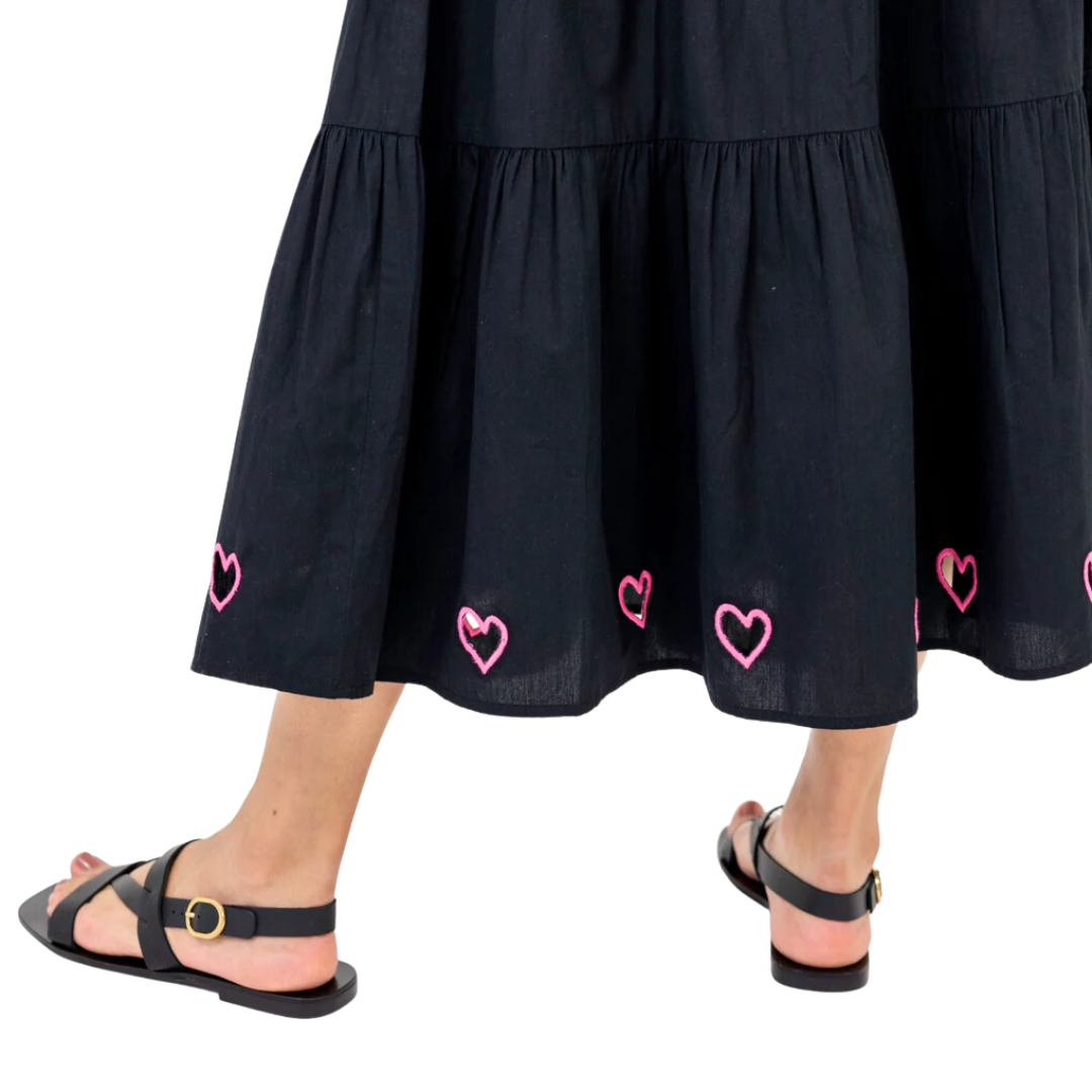 Gabrielle Maxi Skirt Hearts in Black