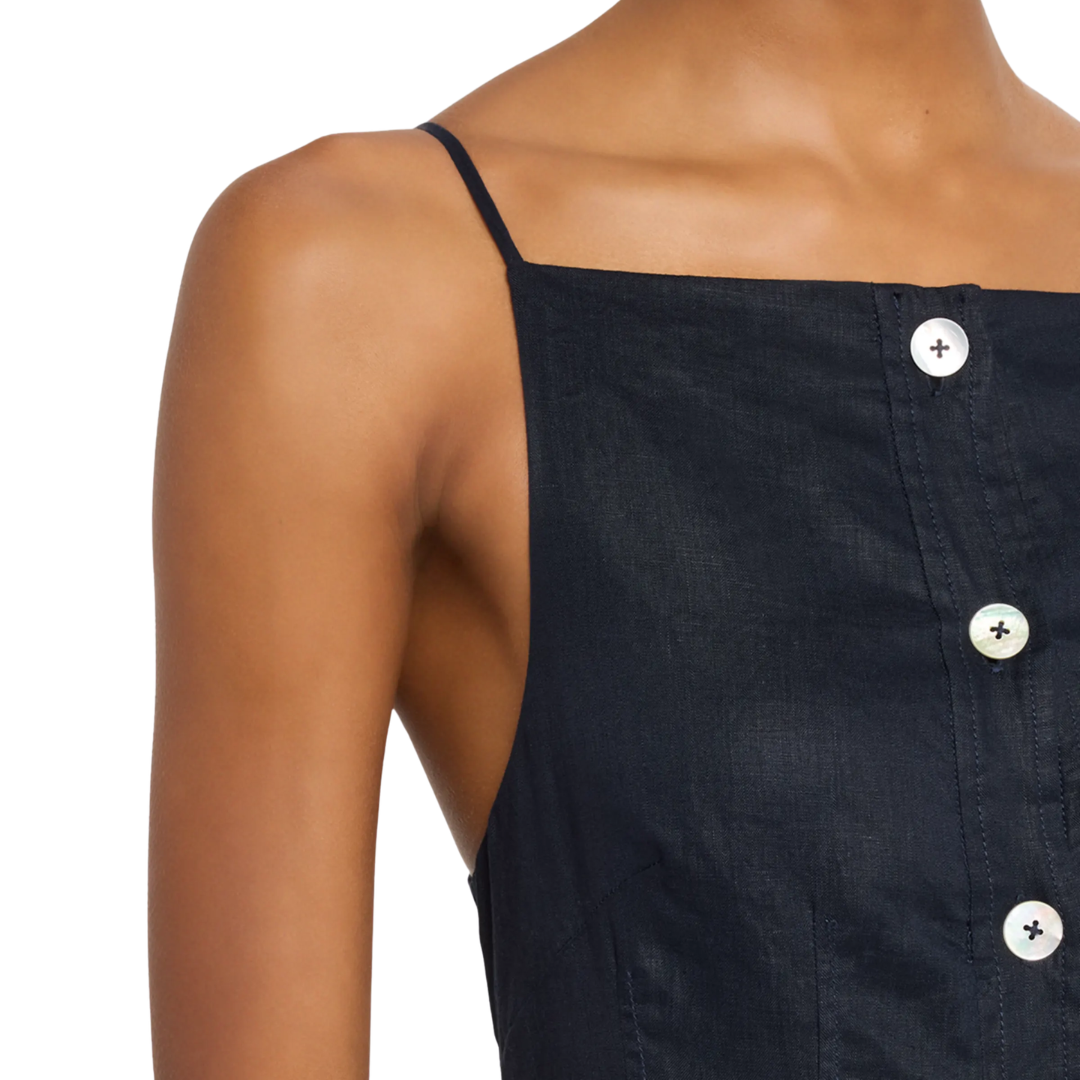 Georges Linen Midi Dress in Navy