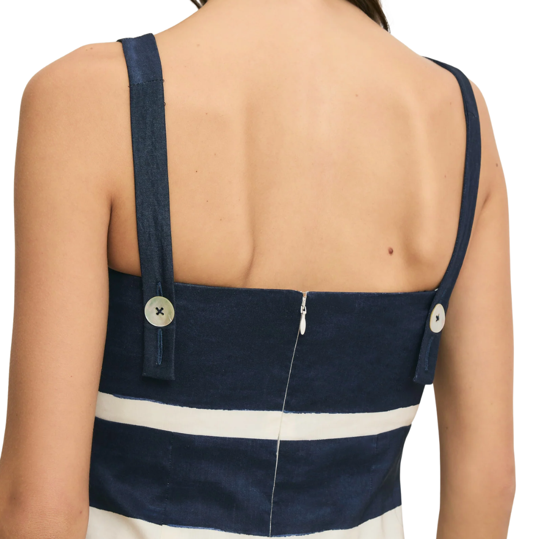 Ella Striped Midi Dress in Navy/Dove