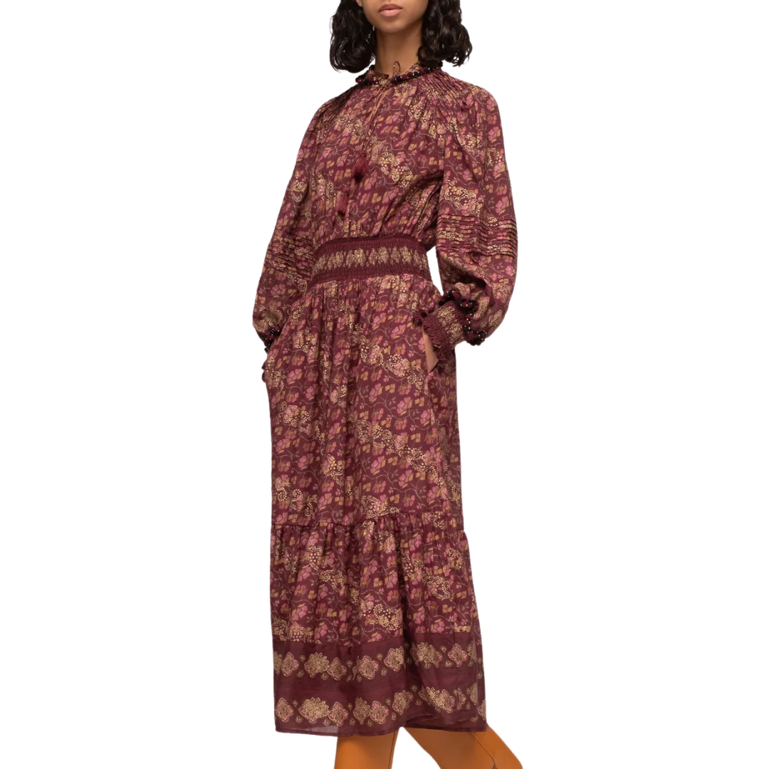 Giulia Long Sleeve Dress in Maroon