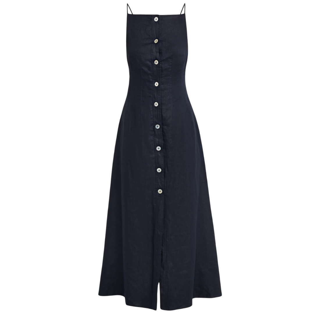 Georges Linen Midi Dress in Navy