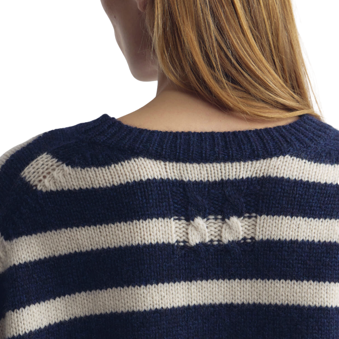 Anisa Stripe Cashmere Sweater in Marine/Ivory Stripe