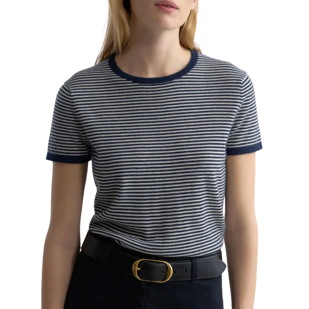 Linka Stripe Cashmere Sweater in Navy/Ivory