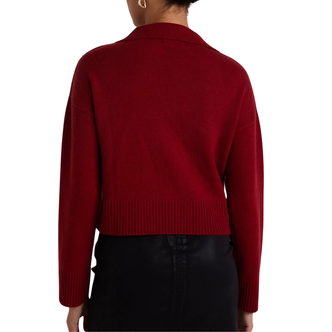 Wool and Cashmere Blend Collared Sweater in Garnet Red