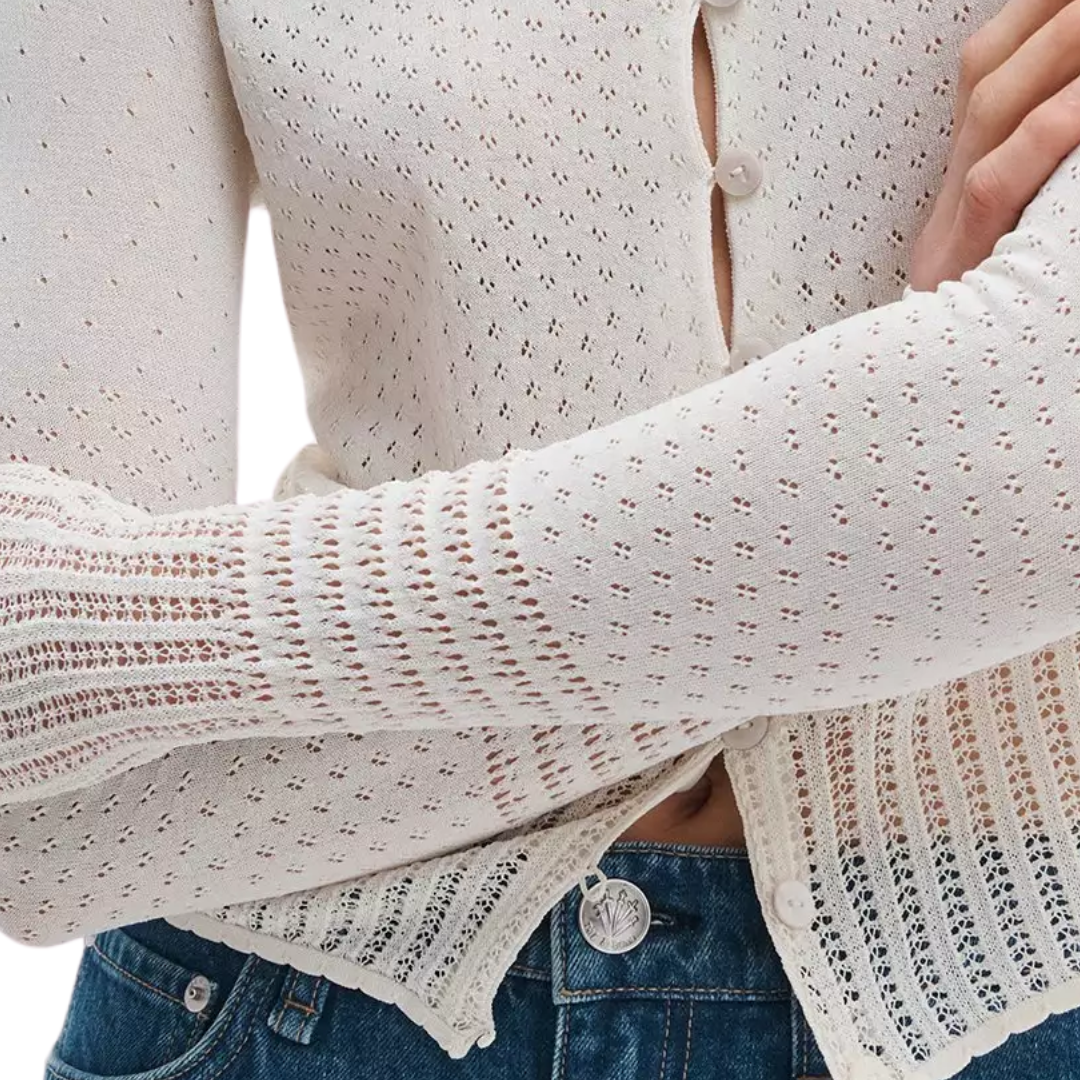 Michelle Pointelle Cardigan in Ivory