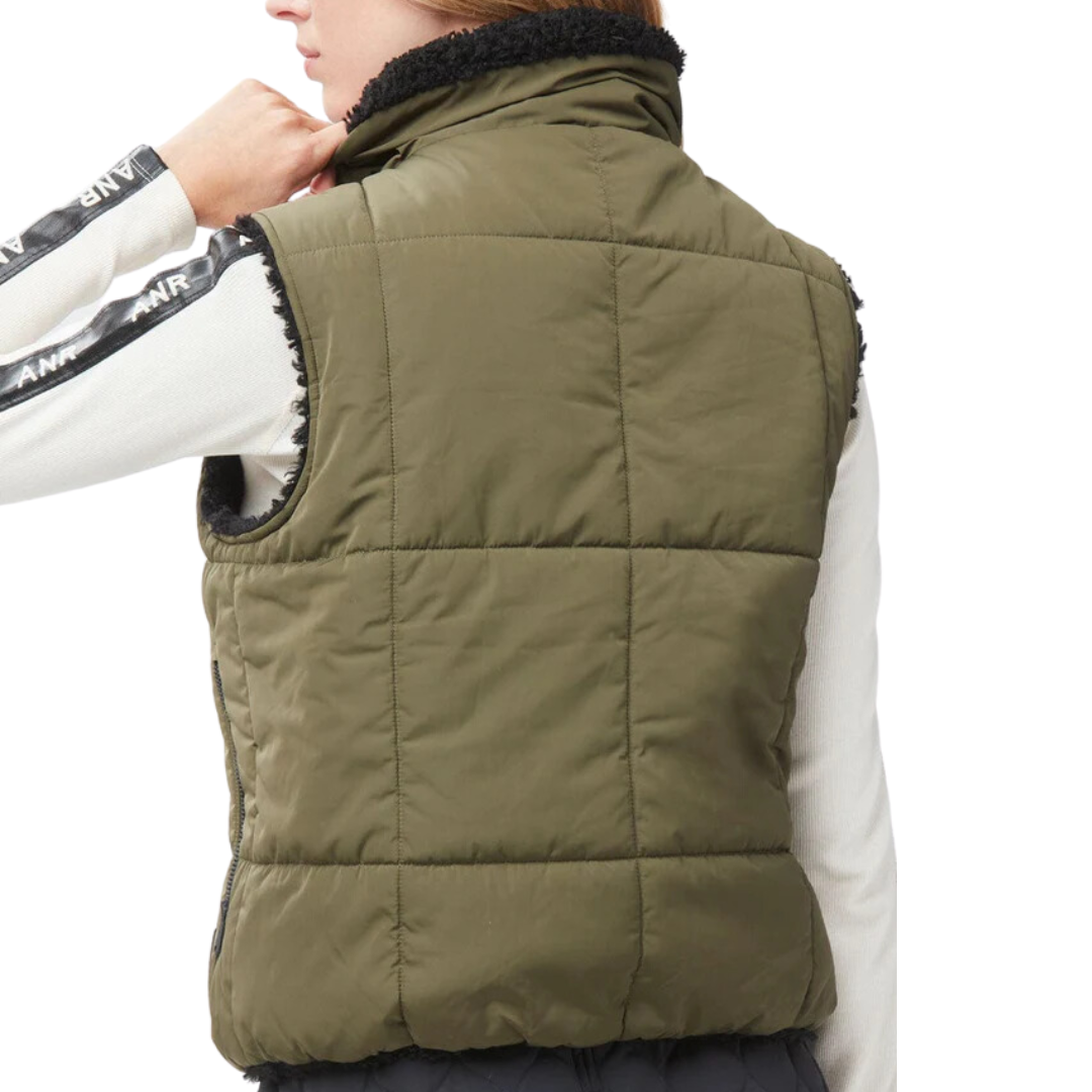 Sonja Reversible Short Vest in Dark Moss
