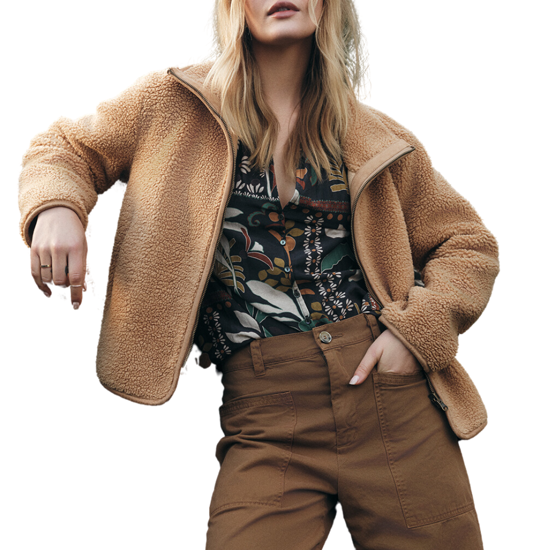 Reba Reversible Sherpa Jacket in Tan