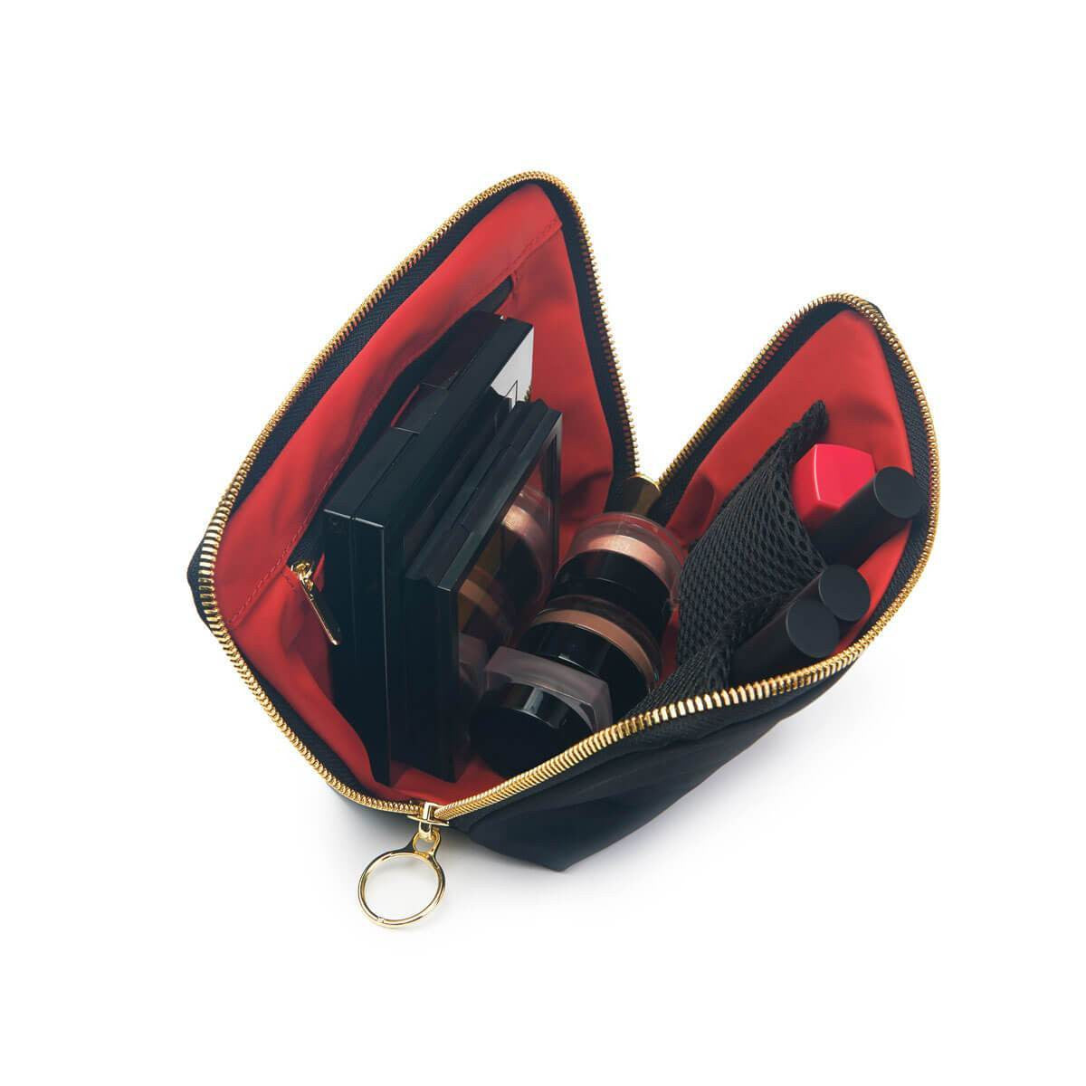 Small Nylon Everyday Makeup Bag in Black/Red