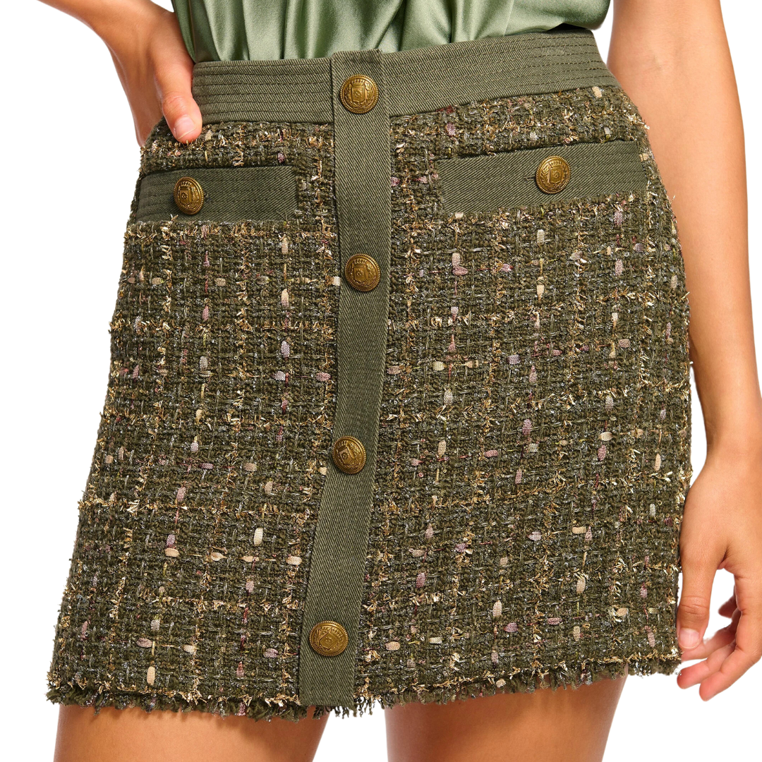 Denver Tweed Mini Skirt in Sage Tweed