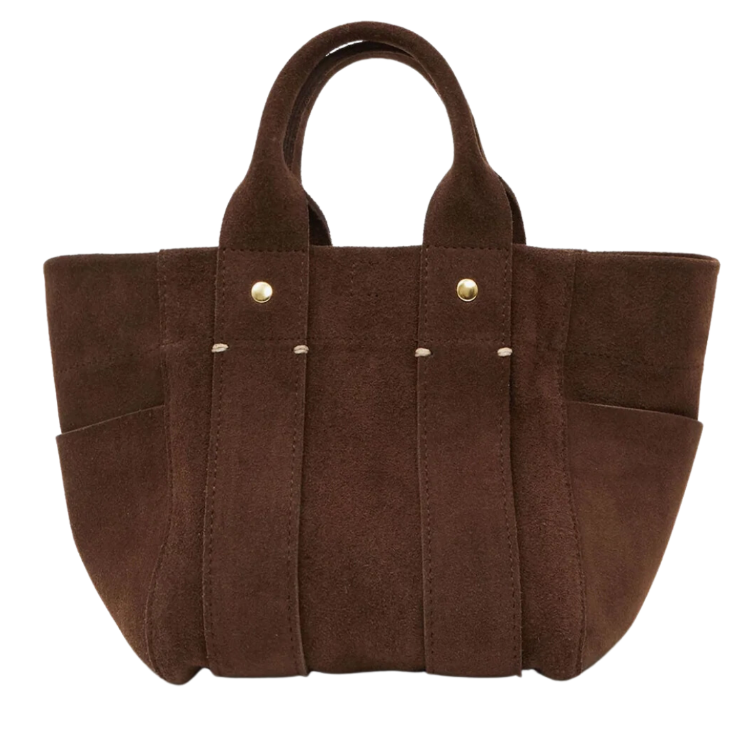 Le Petit Box Tote in Chocolate Suede