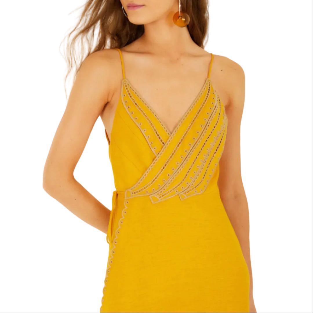 YELLOW BANANAS MAXI WRAP DRESS