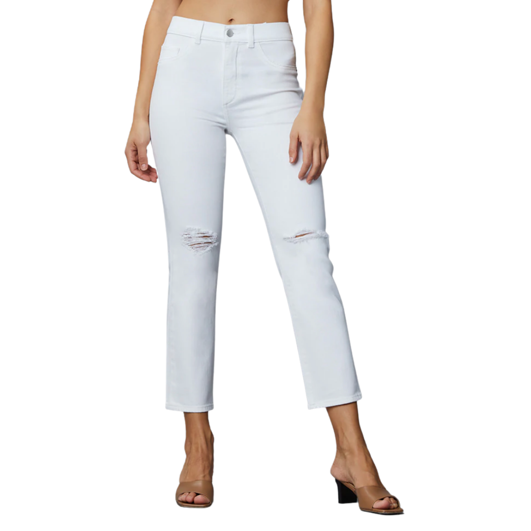 Patti Straight High Rise Jean in White Distressed