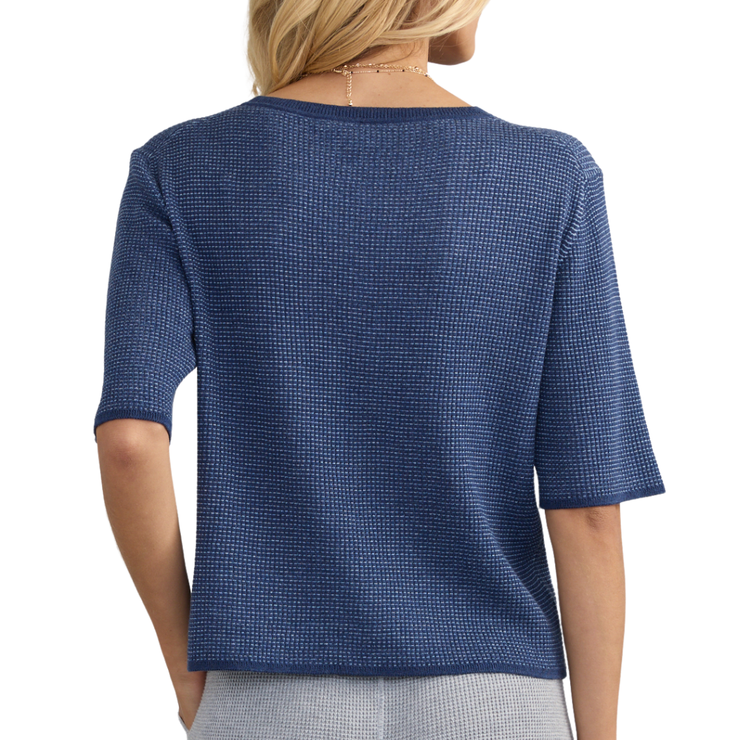 Jill Waffle Tee in Navy/Periwinkle