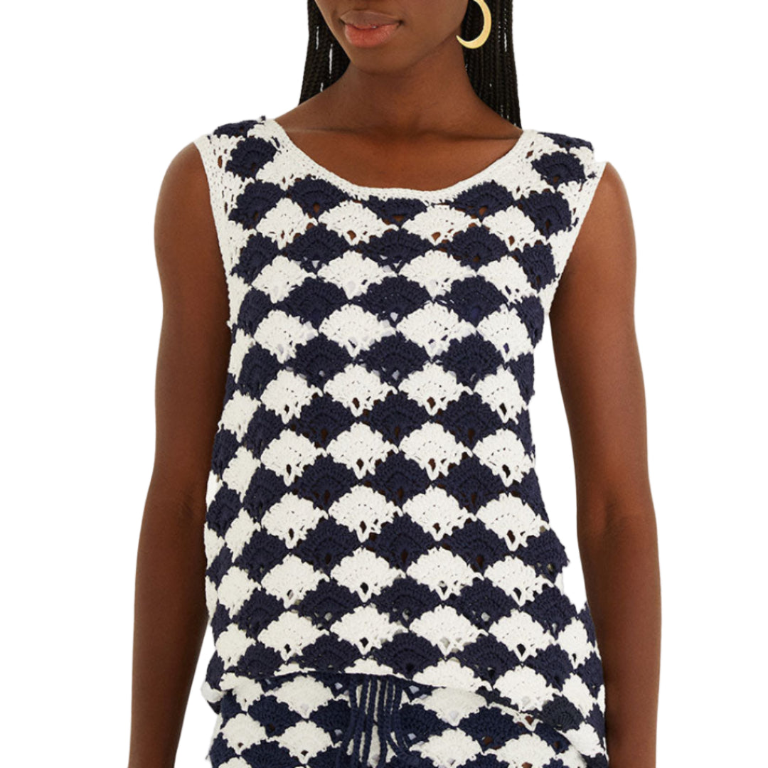 WHITE AND BLUE CROCHET SHIRT