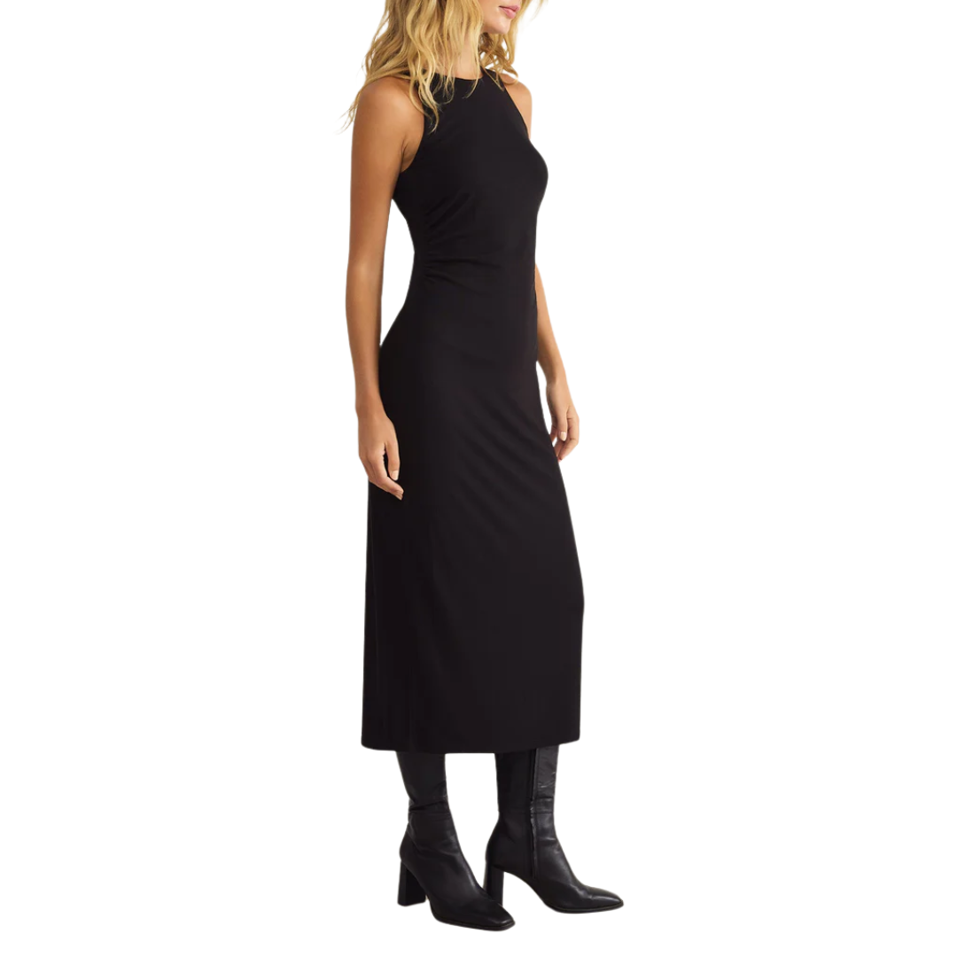 Adison Rib Midi Dress in Black