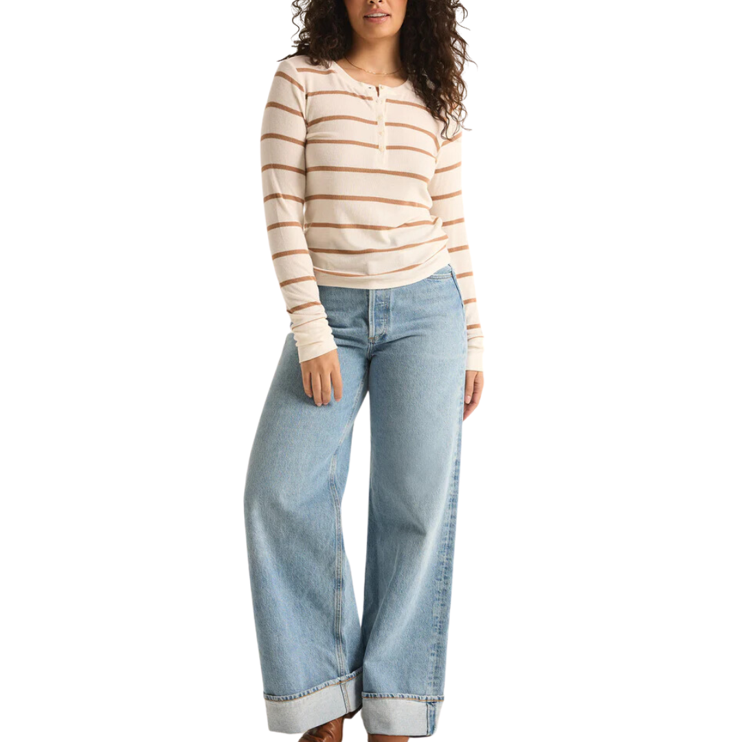 Scarlett Rib Stripe Henley in Sea Salt