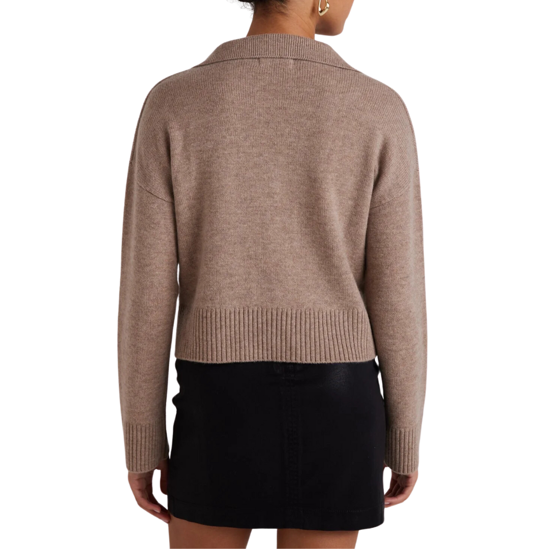 Wool and Cashmere Blend Collared Sweater in Heather Fawn