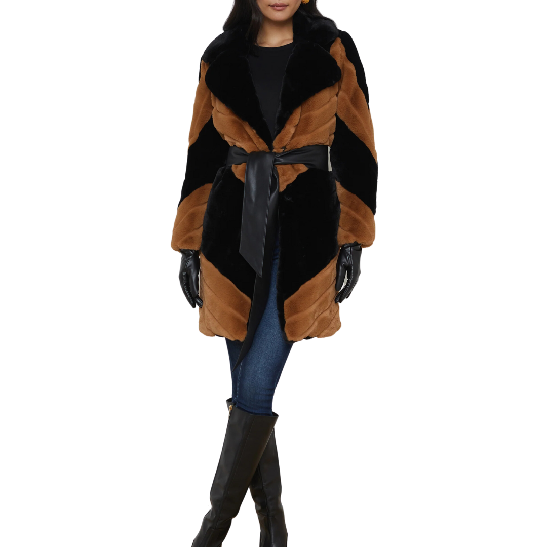 Zoya Coat in Black/Biscotti