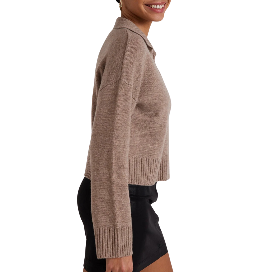 Wool and Cashmere Blend Collared Sweater in Heather Fawn