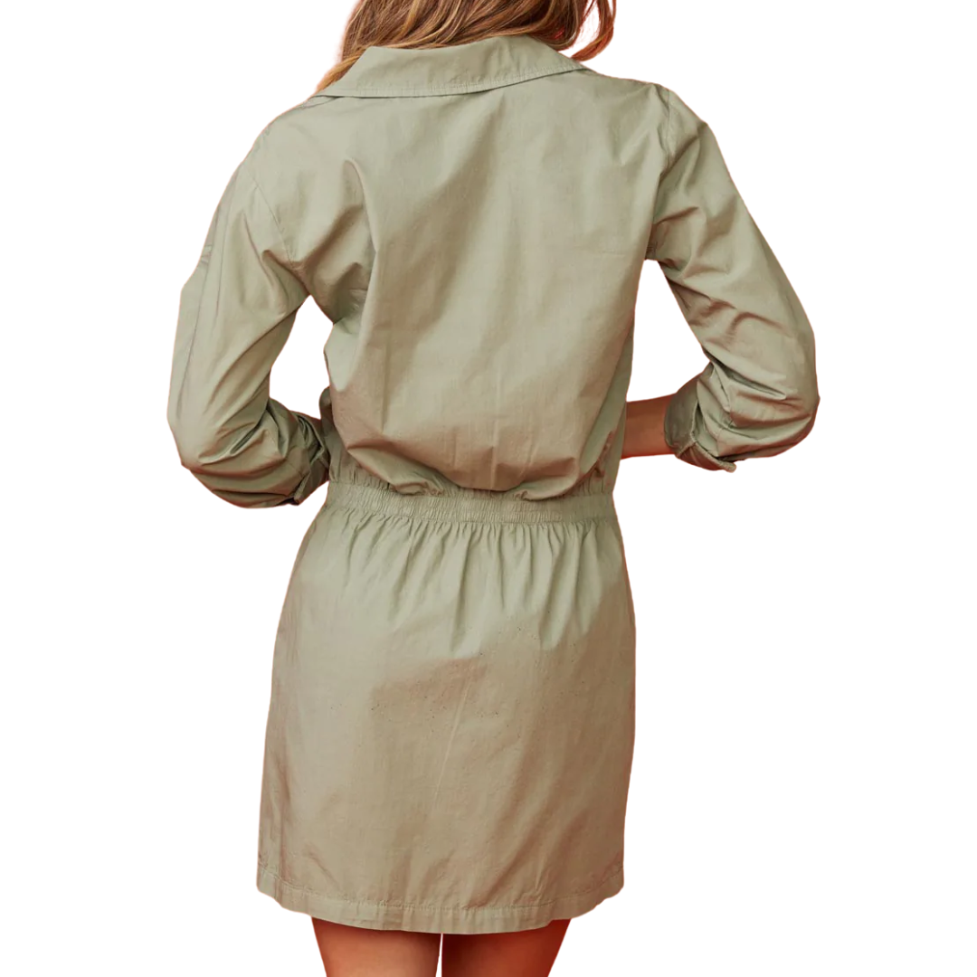 Poplin Shirt Dress in Laurel Green
