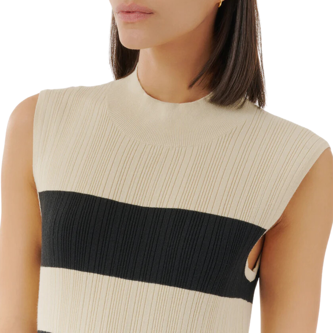 Viscose Variegated Striped Maxi Dress in Linen/Black