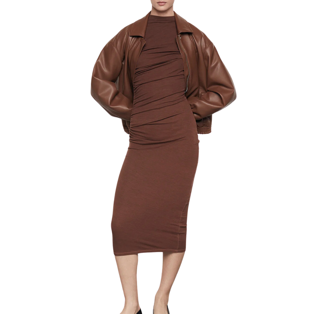 Silk Rib Sleeveless Twist Dress in Nutshell