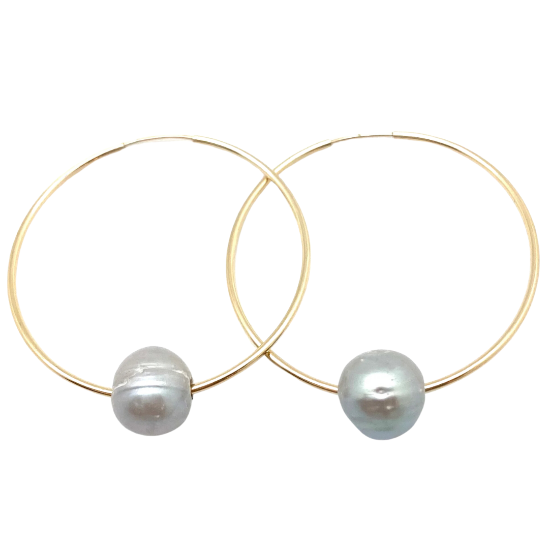 Mia Pearl Hoop in Gold Grey