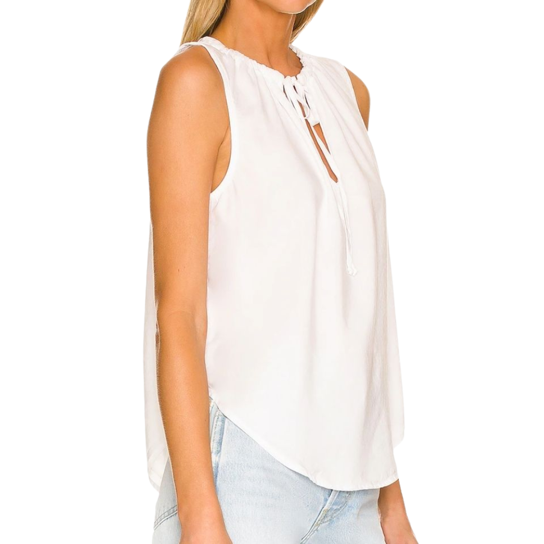 Sleeveless Shirred Halter Top in White