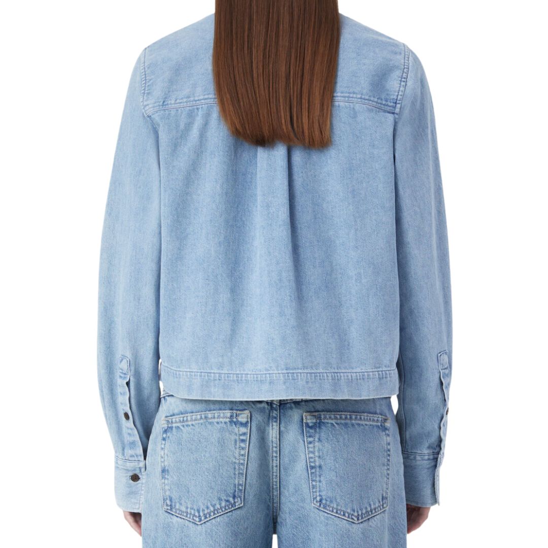 Cropped Denim Shirt in Mid Blue