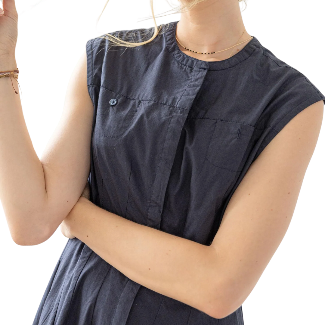 Sleeveless Seamed Maxi Dress in Navy