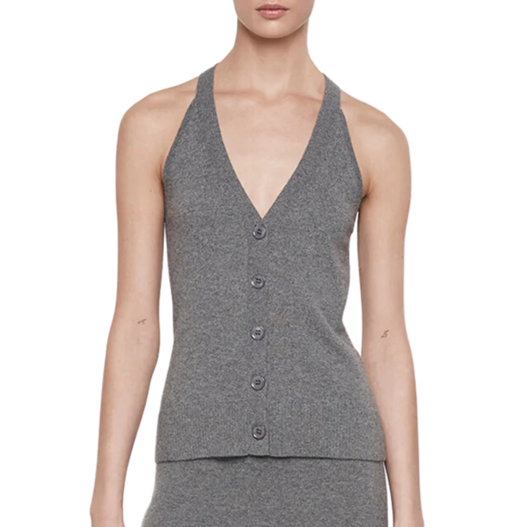 Cashmere V-Neck Halter Cardigan in Thunder