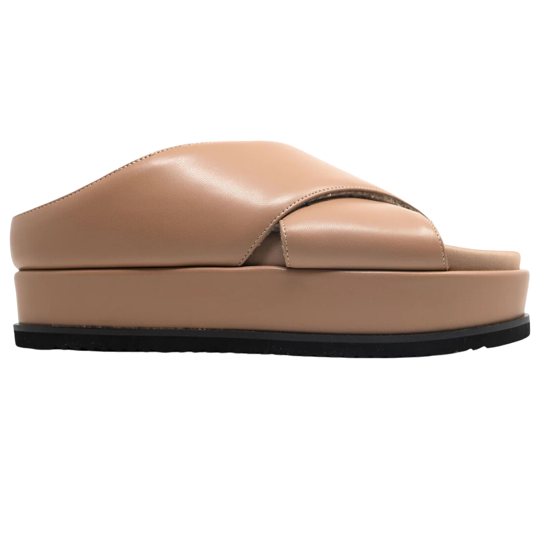 Cross Stack Platform Sandals in Nude