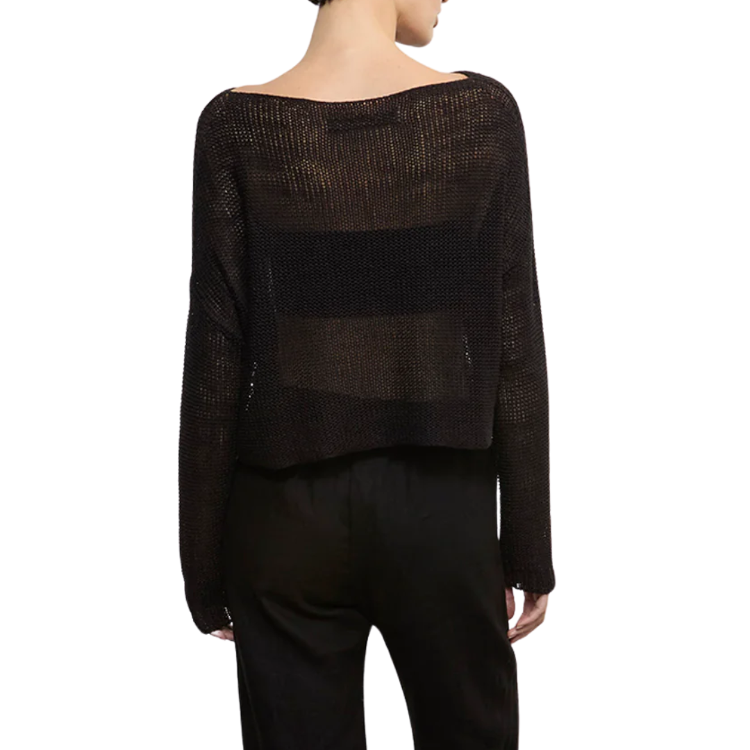 Linen Knit Bateau Sweater in Black