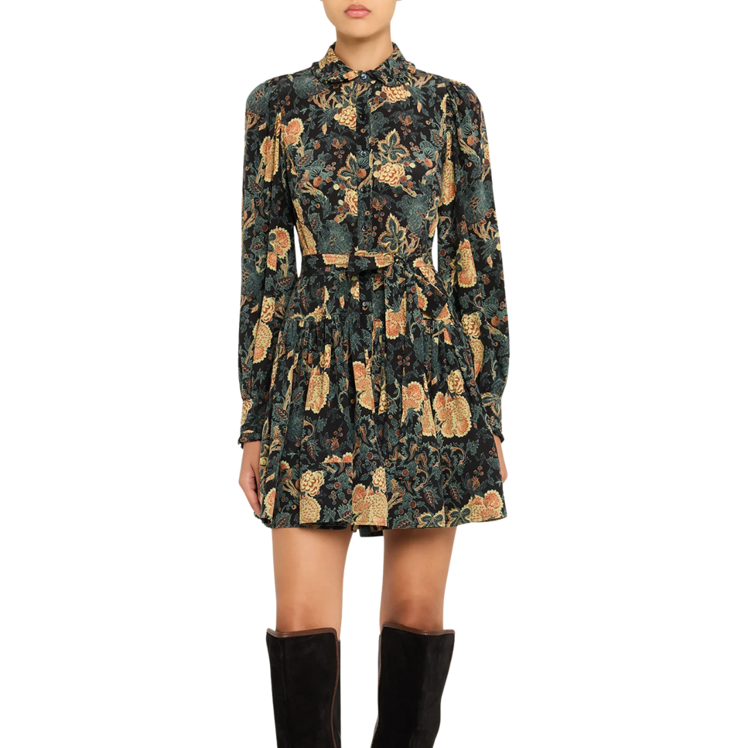 Simona Silk Long Sleeve Mini Dress in Nuit