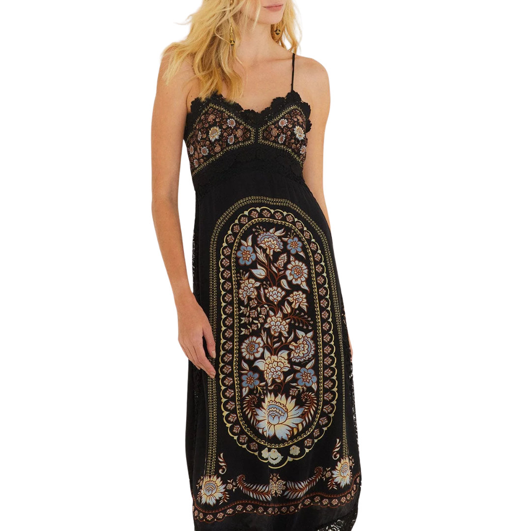 Lace Sleeveless Midi Dress in Daniela Black