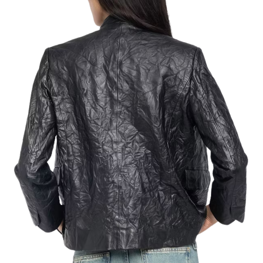 Veryn Crinkled Leather Blazer in Black