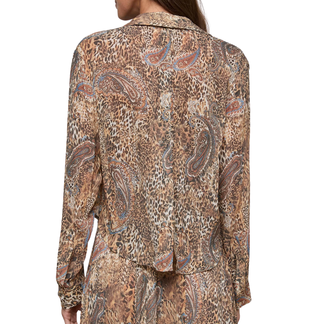 Cosette Button-Down Shirt in Brown/Blue Valencia Leopard