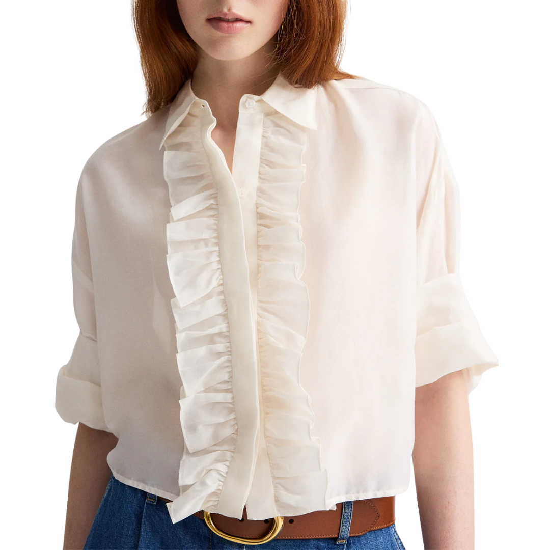 Next Ex Shirt with Ruffle Collar in Ivory