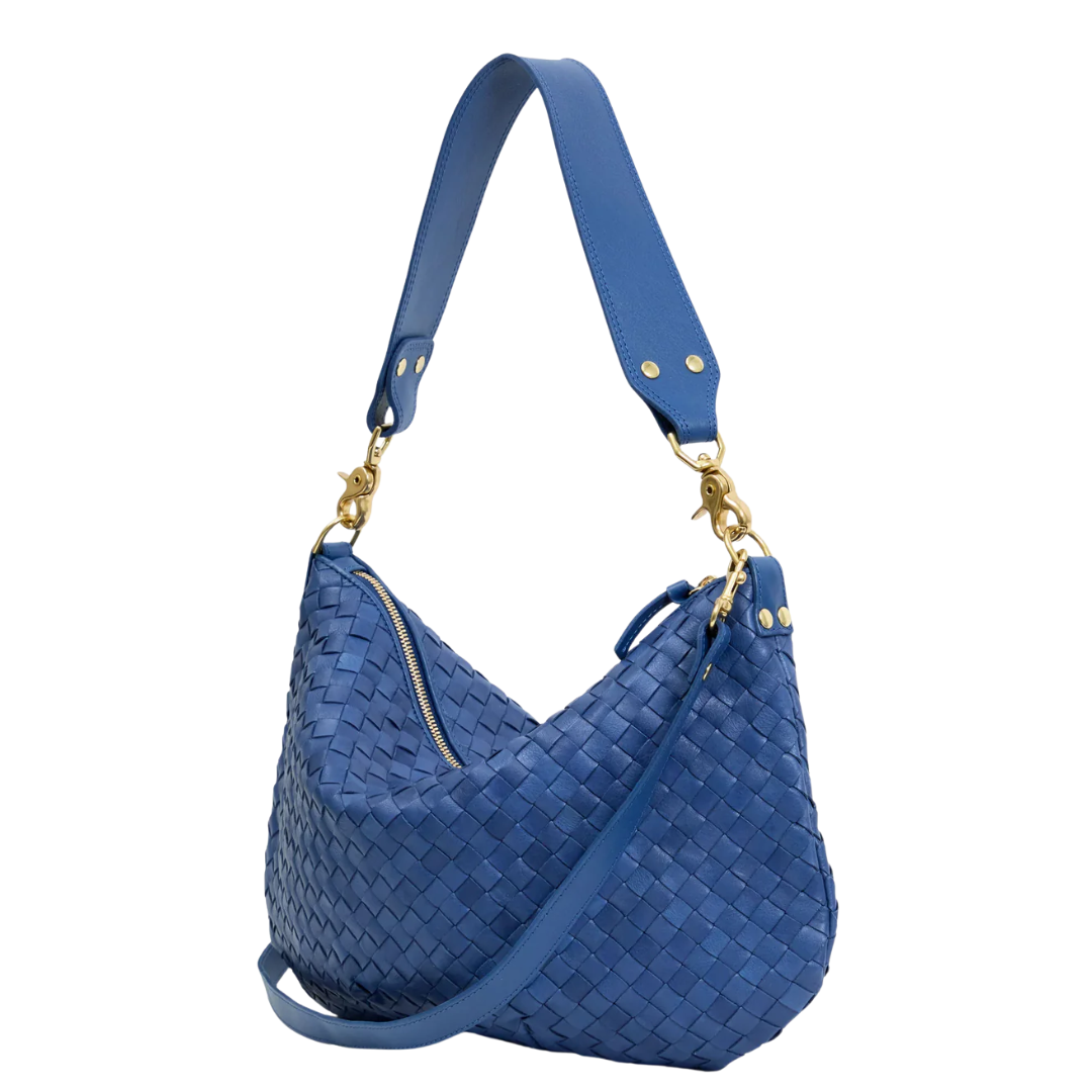 Moyen Messenger in Medium Woven Diagonal French Blue
