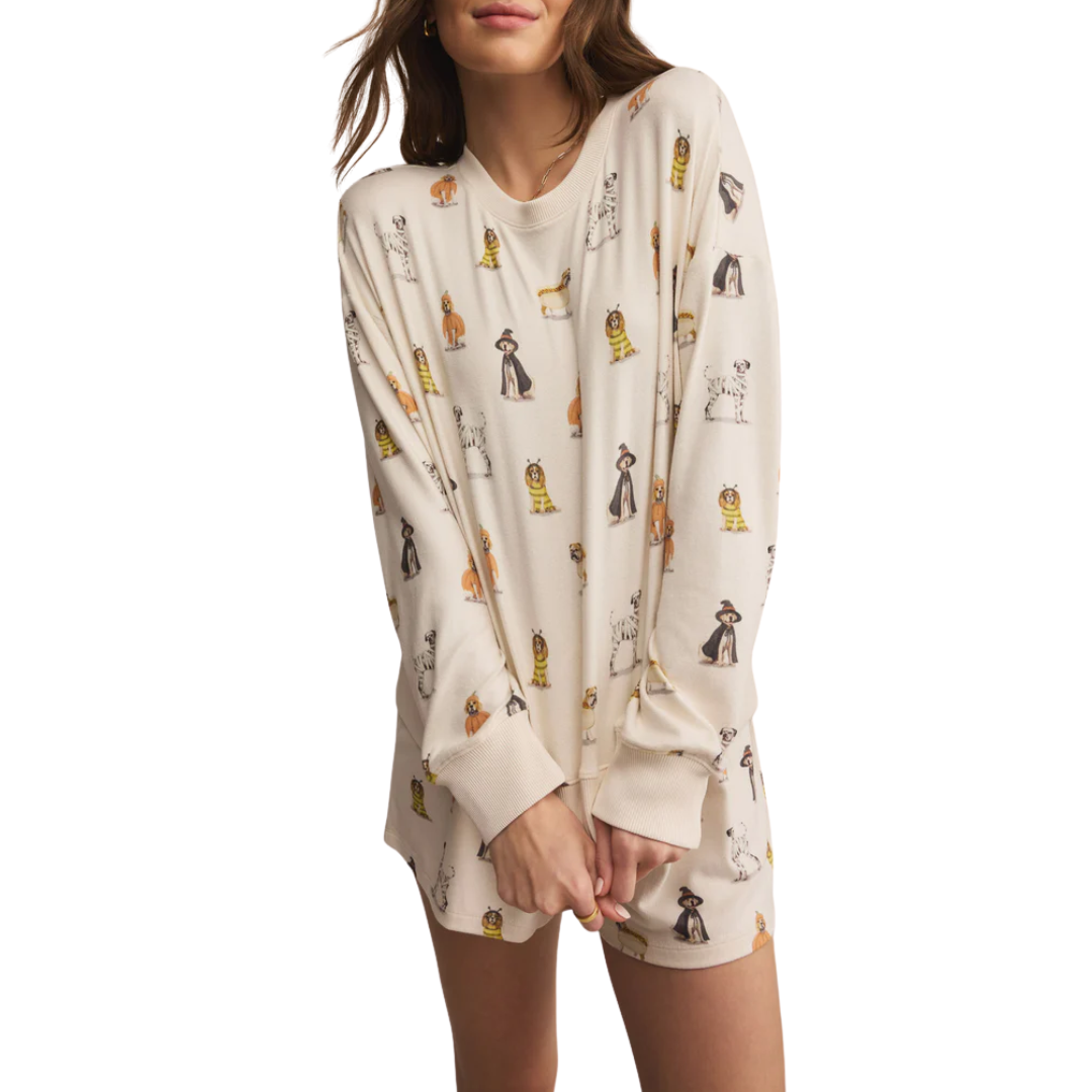 Elle Pup Long Sleeve Top in Vanilla Ice