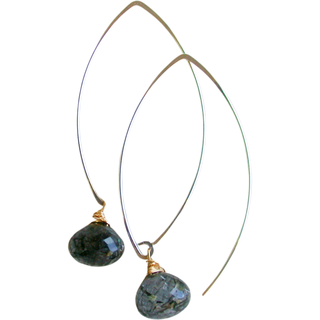 Black Rutilated Onion Drop Threaders in Mixed Metal