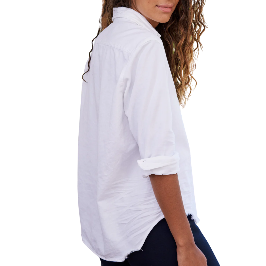 Eileen Relaxed Button-Up in White Tattered Wash Denim