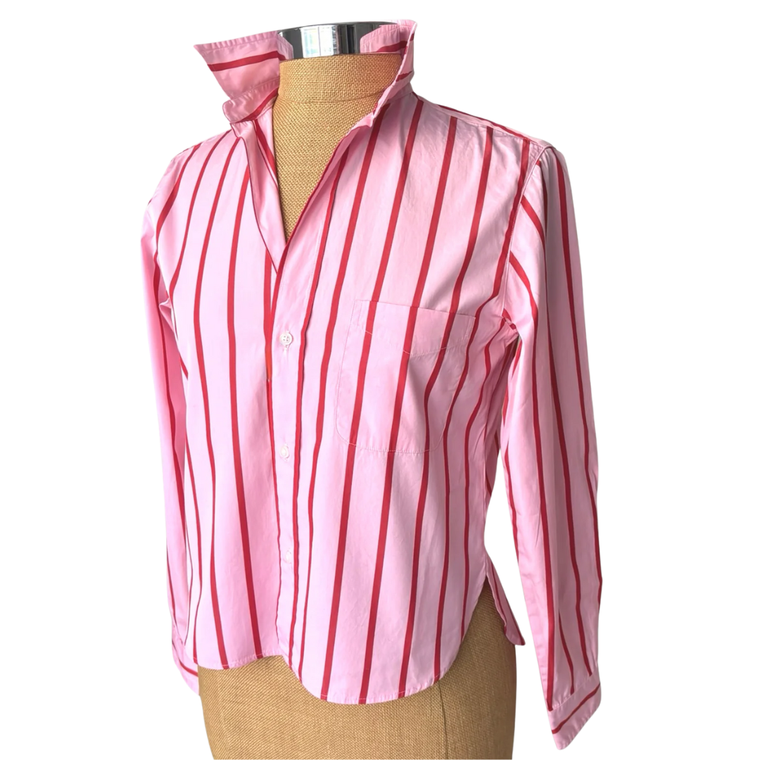 Silvio Untuckable Button-Up Shirt in Pink and Red Stripe