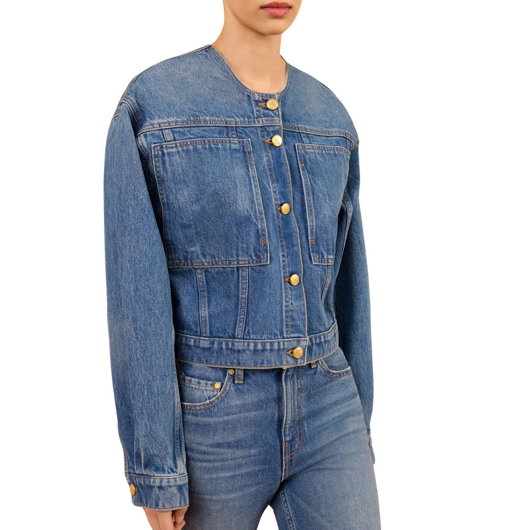Briar Collarless Denim Jacket in Danube