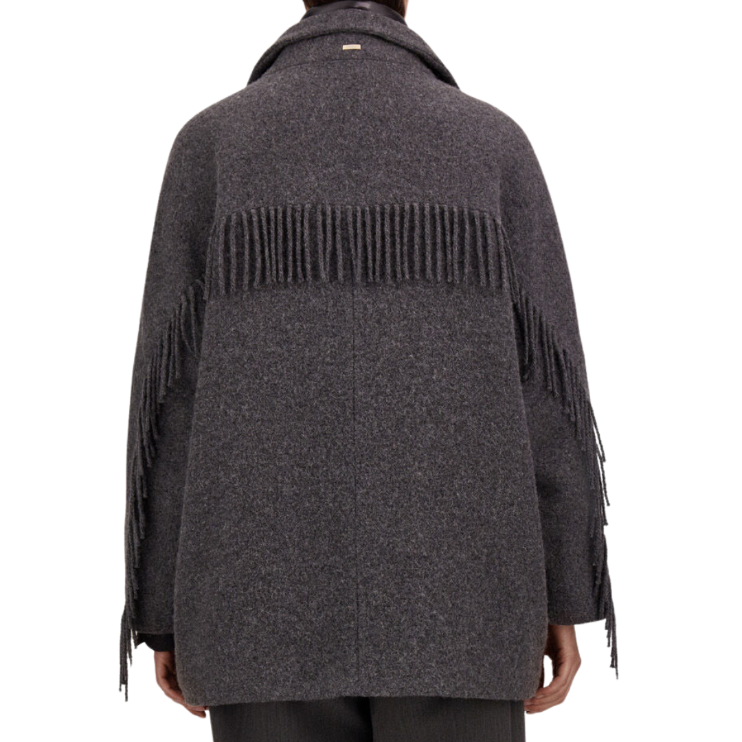 Alpaca Jacket with Fringing and Nylon Ultralight in Iron