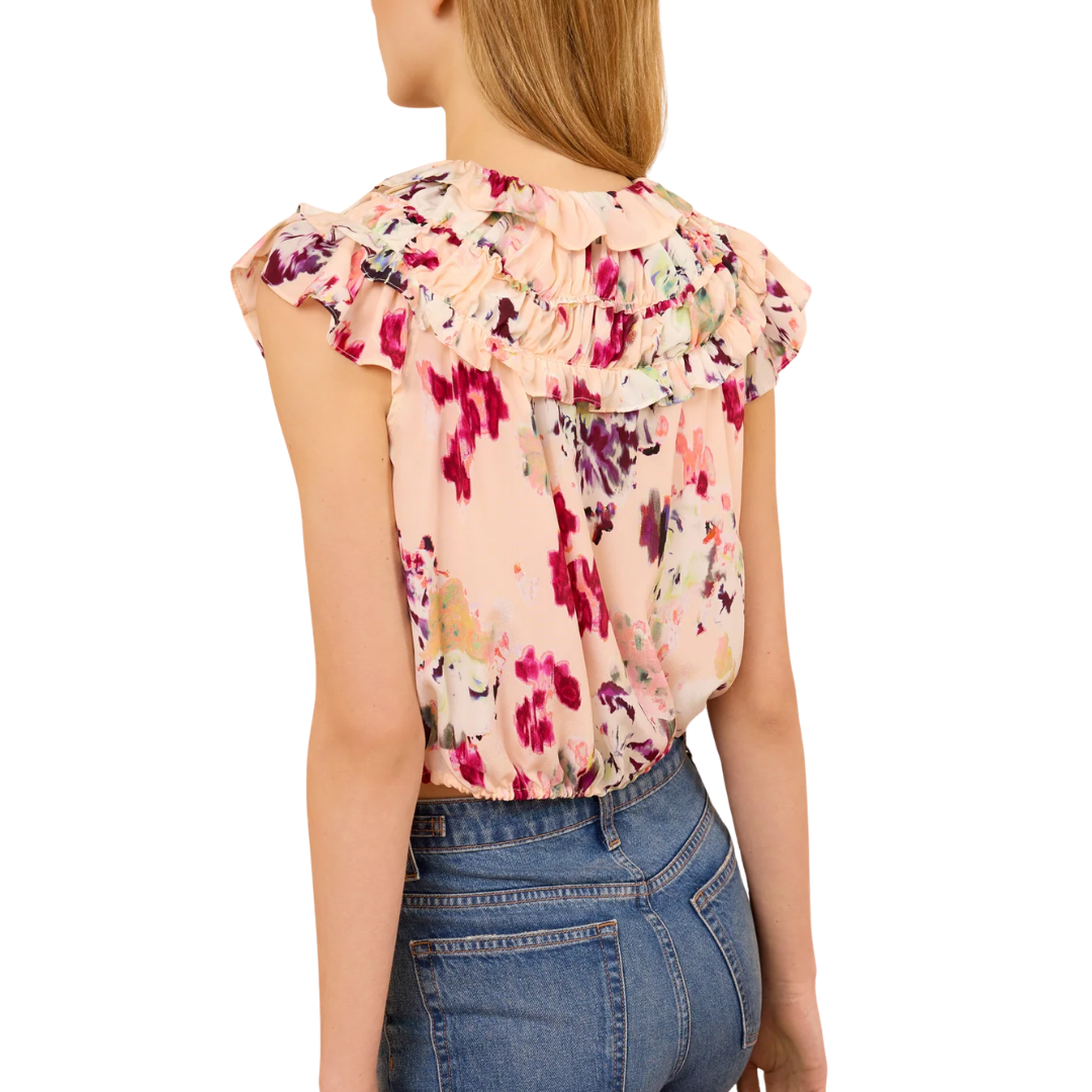 Eleonore Silk Top in Summer Garden